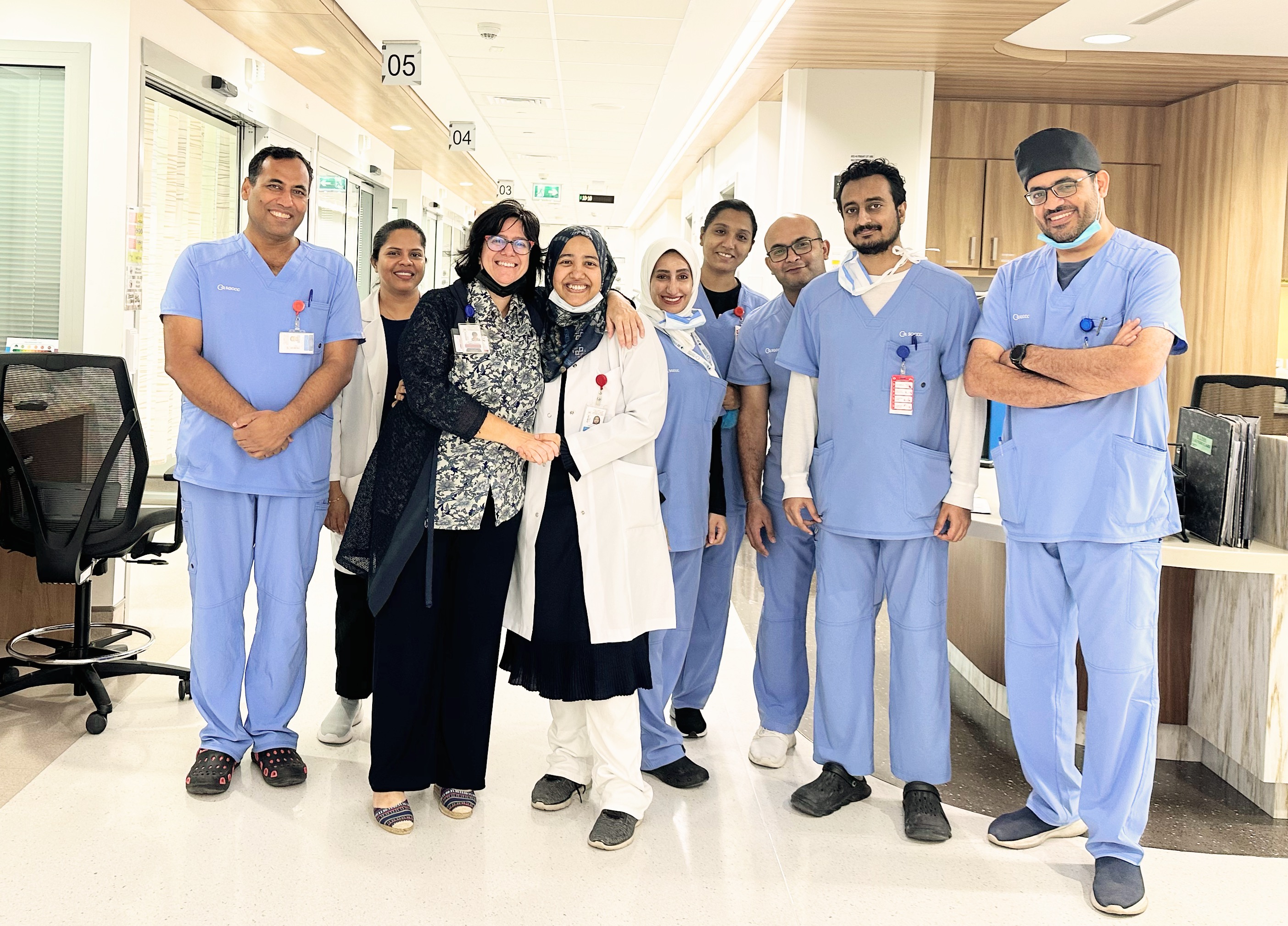 Bilqees with ICU team at Sultan Qaboos Comprehensive Cancer Care and Research Centre
